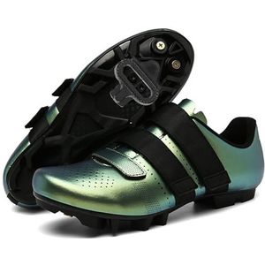 PENXZT Mountainbikeschoenen Herenfietsschoenen Compatibel met 2-bouts SPD-schoenplaatjes Unisex Spin Bike-schoenen Ademend voor binnen en buiten,Groen,36 EU