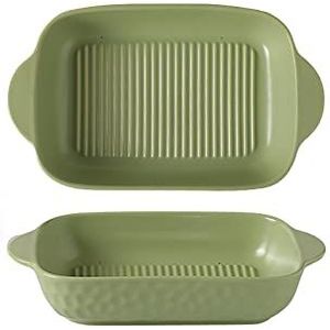 Bak keramische bakplaat Rechthoekige bakpannen for koken, taartdiner, keuken, banket en dagelijks gebruik, (1 stuks), groen (kleur: beige) (Color : Grün)