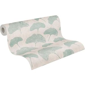 behang bloemen grijs, wit en mintgroen 53 cm x 10.05 m - van Sanders & Sanders