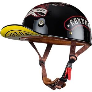 Retro Baseball Cap Motorfiets Open-Face Helm - DOT/ECE Goedgekeurde Duitse Stijl Skull Cap Voor Cruiser Scooter - Motorfiets Voor Volwassen Mannen Vrouwen