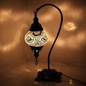 Turkse Marokkaanse stijl mozaïek veelkleurige bureaulamp zwanenhals medium bol (witte ring)