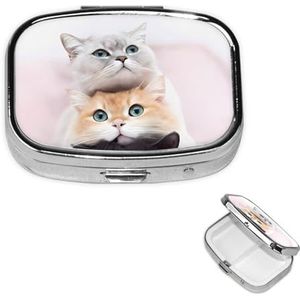 Pillendoos 2 compartimenten katten pillendoosje voor portemonnee of zak vierkante pillenorganizer reizen pillendoos draagbare pillencontainer medicijn vitamine organizer