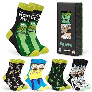 Rick and Morty Halflange herensokken, 5 paar grappige sokken, cadeau-idee voor heren en tieners, Groen/Zwart, 40-45 EU