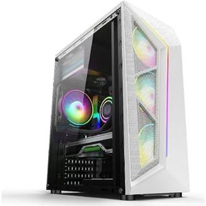 Mid-Tower ATX/M-ATX/ITX Computerbehuizing, Gehard Glazen Paneelrooster Voorpaneel, Verticale GPU-beugel RGB-modus(White)