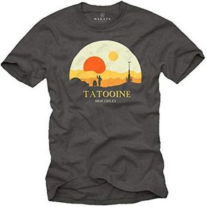 MAKAYA Heren T-Shirt Met Print Korte Mouwen Ronde Hals - Motief Mos Eisley Tatooine Donkergrijs Maat L