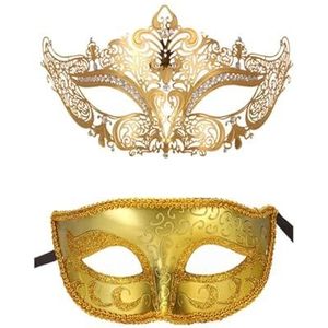 Maskerade maskers voor paar Venetiaanse vrouw kant mannen PP cosplay kostuum carnaval prom feest persoonlijkheid hoofdtooi maskers maskerade masker (kleur: goud 1)