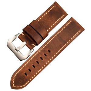 Jeniko Handgevouwen Italiaanse lederen horlogeband 24MM handgemaakte leren armband for heren compatibel met PAM111 441 bronzen horloge(Color:A silver buckle,Size:22mm)