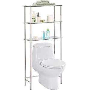 Home Basics 3-laags plank boven het toilet ruimtebesparend met planken van gehard glas voor badkameropslag en organisatie, chroom, 25,98 ""D x 10,63 ""B x 58,27"" H