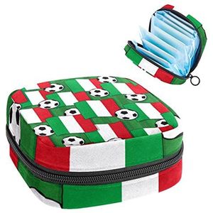 Italië Vlaggen Sport Voetbal Bal Print Periode Tas voor Tiener Meisjes Vrouwen Dame, Maandverband Opbergtas met Rits Nylon Draagbare Opslag Menstruatie Pad Tas