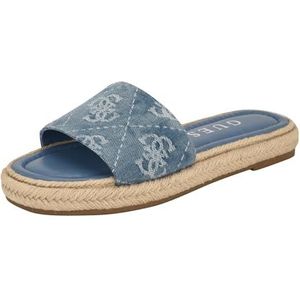 GUESS Katic platte sandaal voor dames, Medium Blauw Denim Logo 420, 36.5 EU