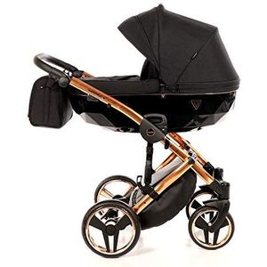 Originele Junama Diamond Individuele kinderwagen kinderwagen kinderwagen reissysteem 2in1 3in1 4in1 + slaapzak + muffs + paraplu + originele accessoires exclusieve kinderwagens (3in1, zwart-koper 03)