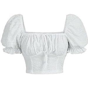 dames topjes Cropped blouse met vierkante hals en pofmouwen (Color : Wei�, Size : L)