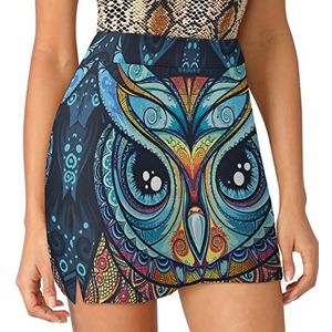 Uil met tribal ornament dames korts hoge taille tennisrok gelaagde korte minirok culottes korts met zakken 4XL