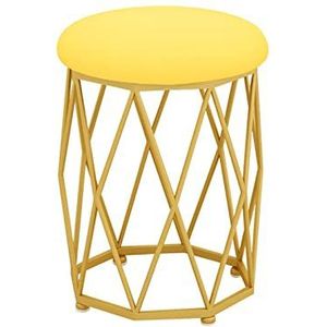 Modern Rond Gestoffeerd Metalen Schoen Verwisselkr Multifunctionele ronde voetenbank, moderne metalen make-upkruk, schoenwisselkruk, for woonkamer kantoor, 7 kleuren(Yellow)