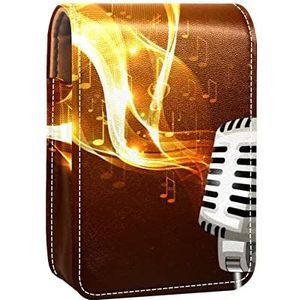 Make-up Lipstick Case voor Buiten Muziek Bruin Draagbare Lippenstift Organizer met Spiegel Dames Mini Make-up Tas Neemt Tot 3 Lippenstift
