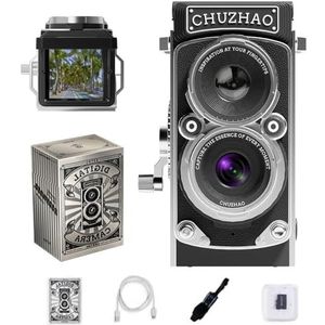 CHUZHAO Retro Mini Digitale TLR-stijl met 16 GB kaart, 12 MP Autofocus 1080P FHD Vlogging Camera voor Beginners Tieners Volwassenen - Draagbare Vintage Pocket Cam