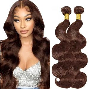 Lakaisa Body Wave Human Hair Bundles Sew in Hair Chocolate Brown Real Hair Extensions 2 Bundles 100% Unprocessed Brazilian Virgin Hair No Smell for Woman 22 22 Inch