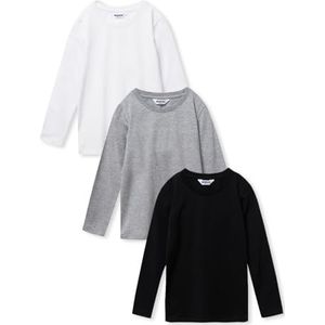 Kinderen, uniseks, tieners, jongens, meisjes, lange mouwen, set van 3, T-shirt-bovenstukken, multipacks, lange mouwen, onderhemd, onderhemd, ronde hals., Meerkleurig, 122