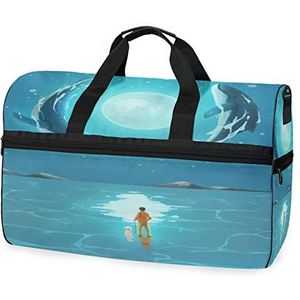 Blauwe Zee Moob Dolfijn Haai Sport Zwemmen Gym Tas met Schoenen Compartiment Weekender Duffel Reistassen Handtas voor Vrouwen Meisjes Mannen