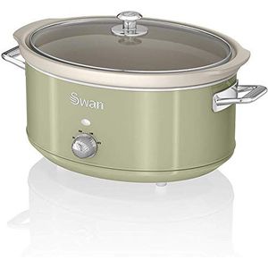 Swan Retro Green 6,5 liter slowcooker, 3 temperatuurinstellingen, verwijderbare keramische binnenpot, inschakelindicatie, glazen deksel, 120W, SF17031GN