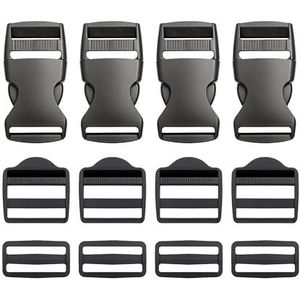 Gesp, bar buckle en ladder buckle set, 12 stuks, voor 25 mm brede singelbanden, 4 x 25 mm gesp per stuk, in zwart, riemgesp met dubbelzijdige kliksluiting, riemklemgesp