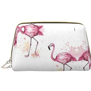 KOOLR Aquarel Flamingo's Print Make-up Tas Lederen Cosmetische Tas Travel Organizer Toilettas Voor Vrouwen En Meisjes, Wit, One Size