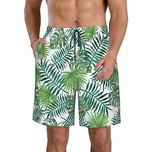 PHTZEZFC Transparant palmblad patroon print heren strandshorts - zomer vakantie strand shorts casual lichtgewicht trekkoord, Wit, XL