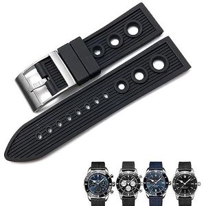 INSTR Natuur Rubber Horlogebandje Voor Breitling Superocean Avenger Heritage Gevlochten Horlogeband 22mm 24mm Band Armbanden (Color : Black silver 1, Size : 22mm)