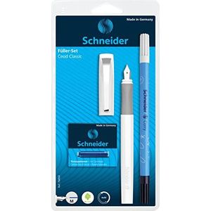 Schneider Ceod Classic schrijfset met vulpen, 6 cartridges en inktverdelger (rechts- en linkshandige gebruikers, M penpunt, inktkleur: koningsblauw) wit