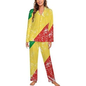Congo Retro Vlag Lange Mouw Pyjama Sets Voor Vrouwen Klassieke Nachtkleding Nachtkleding Zachte Pjs Lounge Sets