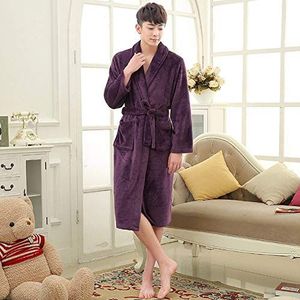 Paren Winter Pyjama's， Wintergewaden, lange warme nachtjapon zacht koraalfleece kimono flanel badjas liefhebbers kamerjas bruidsmeisje gewaden,(Men Purple,M)