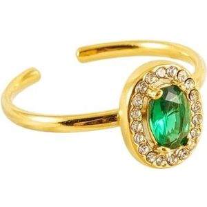 Dames open ring 18K roestvrijstalen dubbellaagse, met diamanten ingelegde titanium stalen ring, verstelbare armband (Color : Green Diamonds_Adjustable)
