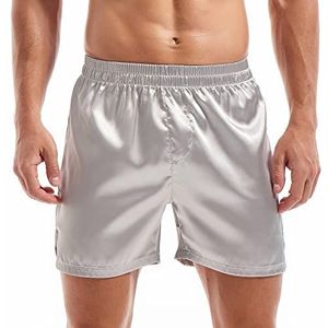 Amy Coulee Satijnen slaapshorts heren nachtkleding boxershorts, grijs, M