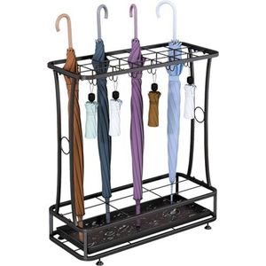 parapluhouder, Metalen Paraplubak Organizer met 21 sleuven, 24 haken en verwijderbare lekbak for thuis en op kantoor Decor Ruimtebesparende parapluhouder