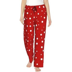 Rode en witte polka dots print dames zachte polyester lounge pyjama broek - losse comfortabele slaap joggingbroek met zakken, Zwart, S