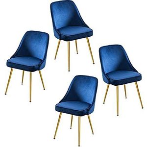 GEIRONV Dining Chair Set van 4, Moderne Ergonomische rugleuning for Restaurant Cafe Lounge Stoel Flanel Metalen stoel Benen Make-up Stoel Eetstoelen (Color : Blue)