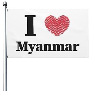 Decoratie Vlaggen I Love Myanmar 90 x 150 cm binnenplaats vlag met oogjes buiten bord vervagen bestendig huis vlag decoratie voor kerst festival feest