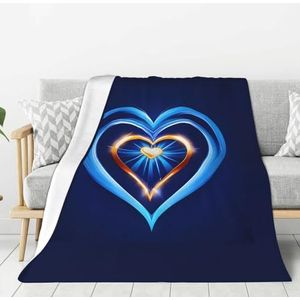 AYYQWE Hemelsblauw Hart Print Warm Flanel Pluche Deken Voor Sofa Woonkamer Dorm All-Season Thuis Camping Reizen
