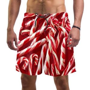 PAFEFO Fun Christmas Candy Canes boardshorts voor heren, sneldrogend, strand, zwemmen, sportpakken met zakken, Leuke kerstsnoepstokken, L