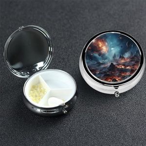 Giant Galaxy Images pillendoosje 3 compartimenten pillendoos ronde pil organiseren metalen waterdichte medicijnorganizer doos voor reizen kleine pillencontainer draagbaar voor supplementen
