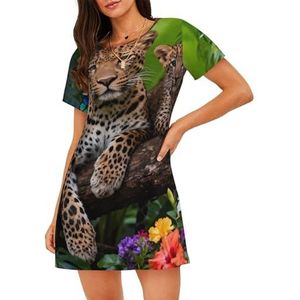 Zelinge Zomer Nachtjapon Slaap Tee Nachtshirt Laddies Slaap Jurk Zachte Nachtkleding S-3XL, Leuke Leopard Green Leaf Butterfly, S
