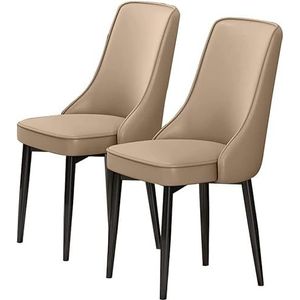 GEIRONV Moderne eetkamerstoelen set van 2, PU-leer hoge rug gewatteerde zachte zitting koolstofstalen poten for lounge keuken slaapkamer stoelen Eetstoelen (Color : Khaki, Size : 92 * 48 * 45cm)