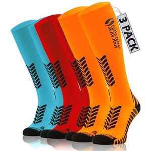 sesto senso 3 paar hoge compressiekousen voor dames en heren voor sport, 3 paar - rood/blauw/oranje, 39-42 EU