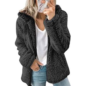 Dames - Fleecejack - Zwart - Teddy Fleece - Met Capuchon
