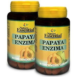 Nature Essential Papaya Enzyma papier (6.000 USP/mg), bevordert het driemmen, voedingssupplementen voor voeding, 60 tabletten, 2 stuks