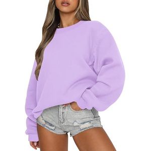 Leader of the Beauty Oversized sweatshirt met ronde hals voor dames, pullovertruien met lange mouwen herfstoutfits 2024, Paars, S