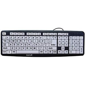Nuklz Grote Printing Bedrade USB Computer Toetsenbord Wit Toetsen - Wit met Hoog Contrast Letters