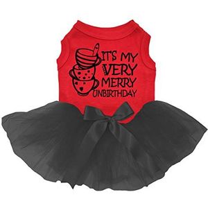 Petitebelle It's My Very Merry Unbirthday Shirt Tutu Puppy Hondenjurk (rood/zwart, klein)