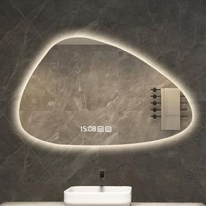 LYXWGRZD Onregelmatige badkamerspiegel, wandspiegel met verwarming, hangende make-upspiegel met 3 kleuren LED-licht dimbaar, for entree/slaapkamer/kleedkamer decoratieve spiegel (Color : B, Size : 2