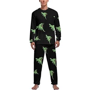 Dinosaurus Boom Zachte Heren Pyjama Set Comfortabele Lange Mouw Loungewear Top En Broek Geschenken M